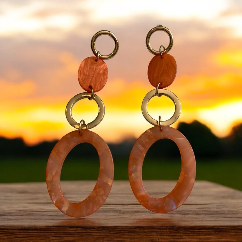 Elegant Orange Acrylic and Gold Dangle Earrings